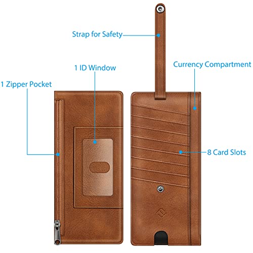 FINTIE Slim Credit Card Wallet Holder Change Pouch | RFID Blocking Business Cards Cases with Zipper Pocket for Cash, Coin, Receipt, Brown - color: Brown