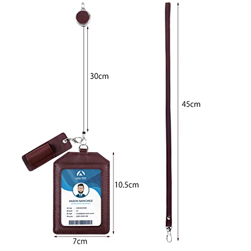 Office Badge Holder - Boshiho Genuine Leather Credit ID Card Holder with Stretch Neck Lanyard Vertical Style (Wine) - color: Wine