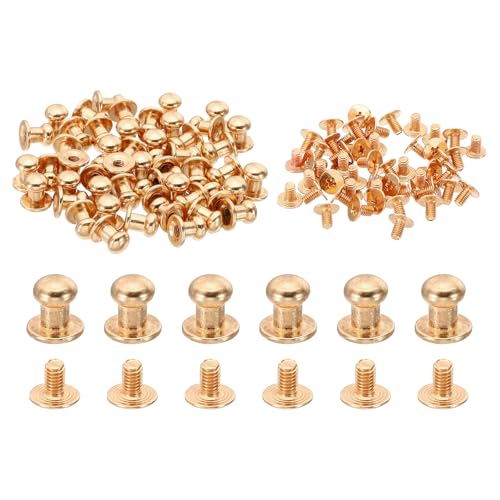 PATIKIL 6mm Leather Rivets, 100 Sets Round Button Head Studs Metal Screw Studs Posts Chicago Screws Rivet for Clothing Leather Crafts Shoes Punk, 6x8x8.5mm Gold Tone - color: Gold, size: 6mm