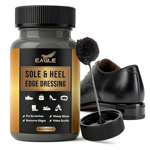 Eagle Sole and Heel Edge Dressing Black – High Gloss Shoe Polish for Leather Soles & Heels – Protective Liquid Edge Dye with Built-In Applicator – Restores Worn Edges (4oz)