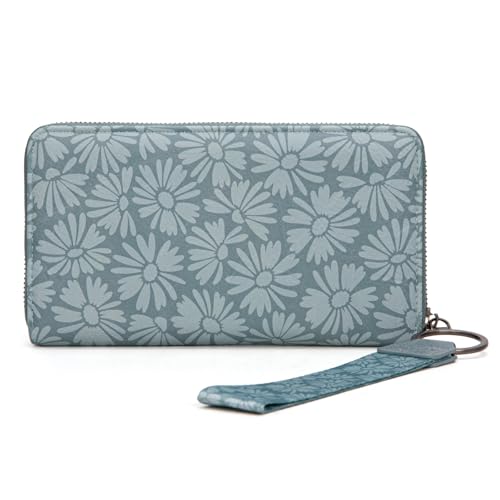 Wrangler Womens Daisy Wallet Large Wallets for Women Bifold Wallets, Card Cases & Money Organizers Ladies Female Wallet with RFID Lining and ID Window - color: Solid Daisy-Blue