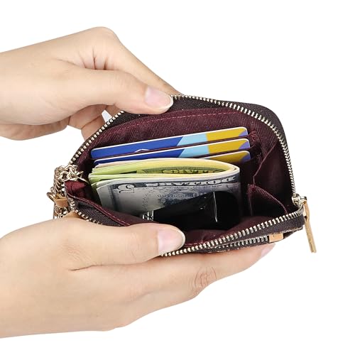 Royal Bagger Women's RFID Coin Purse – Signature Coated Canvas & Vegetable-Tanned Cowhide Leather, Multi-Zipper Clutch Wallet with Keychain & Wristlet 2903 (Dark Blue) - color: Dark Blue