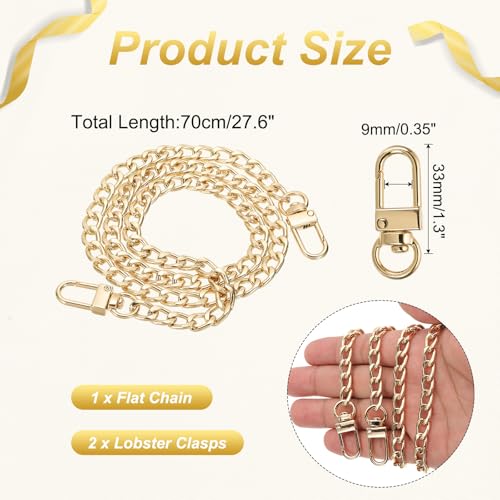 uxcell 27.6" Flat Purse Chain Strap, Gold Shoulder Straps Chains Metal Handbag Replacement Belt with 2 Pcs Metal Lobster Swivel Trigger Clips Style1 for Cross Body Wallet Bag - color: Gold, size: 27.6"