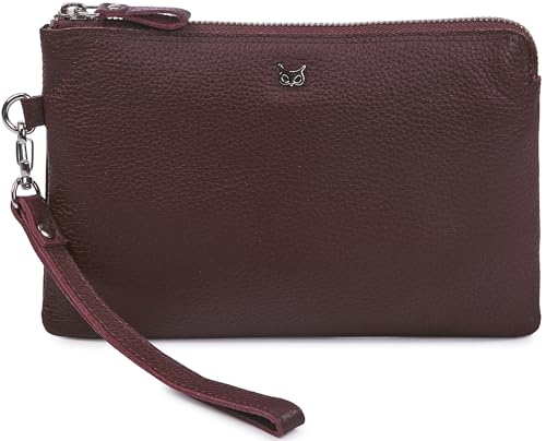 Leather Wristlet Wallet for Women Clutch Handbag Purse with Cell Phone Slot | Genuine Top Grain Leather, 8 Credit Card Slots, Detachable Strap, YKK Zipper, Gifts for Women - color: Burgundy Nappa