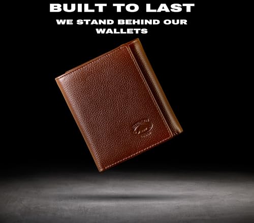 Stealth Mode Leather Trifold RFID Wallet For Men With Flip Out ID Holder - color: Brown Pebble