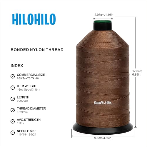 Extra Strong Bonded Nylon Thread #69 Tex70 – 16 OZ, 6000yds, Versatile Stitching Solution for Leather, Upholstery, Canvas Repair and More (Tawny Brown) - color: Tawny Brown, size: #69 Tex70 Tkt40