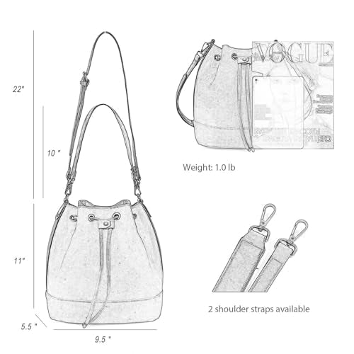 AFKOMST Suede Bucket Bag for Women Medium Slouchy Shoulder Purse | Faux suede; 2 detachable straps for shoulder or crossbody carrying;fit tablets, A5, long wallet; - color: Grey