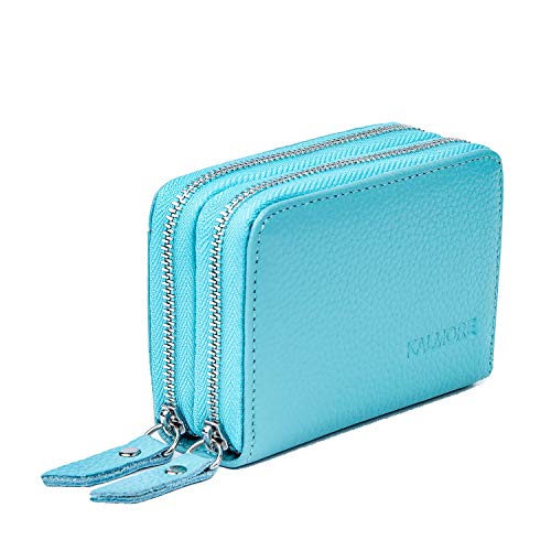 KALMORE Wallets for Women Genuine Leather Double Zipper RFID Blocking Purse with Coin Pocket - color: SkyBlue