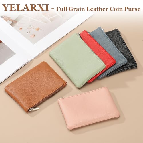 Full Grain Leather Coin Purse, Small Coin Purse with Zipper Portable Card Holder, 5in & Purple & PU Leather -Fitting for (Change Purse Credit Card Key Keychain Pouch Wallet) - color: Purple