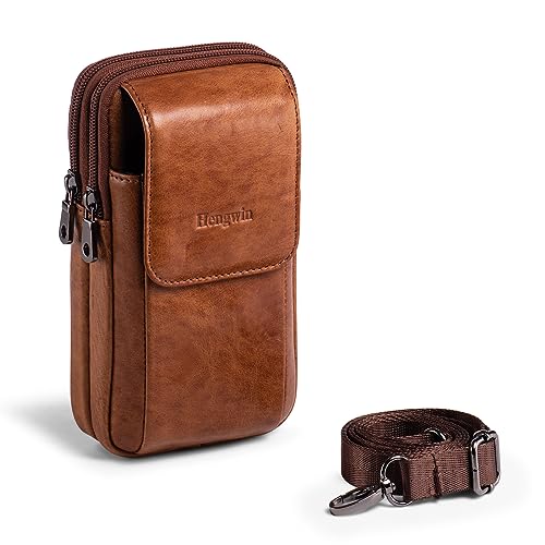Genuine Leather Phone Holster for Belt Men, Belt Clip Wallet Case Fit for iPhone 16/15/14/13/12 Pro Max, Samsung Galaxy S25 Ultra Belt Pouch, Travel Crossbody Cell Phone Purse Belt Bag (Brown) - color: Brown