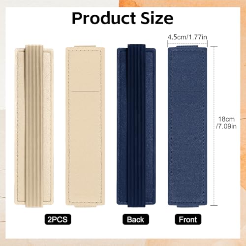 2 Pack Pen Holder for Notebook & Bible Pen Holder Elastic Pen Sleeve | Elastic Sleeve, 18cm (7.09in)-21cm (8.27in), PU Leather for Notebooks, Planners, Journals & Bibles, Off-White Navy Blue - color: Off-White Navy Blue