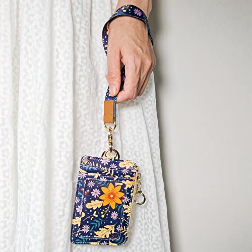 bolimoss Wallet Lanyard for id Badges for Women,Fashion Badge Holder with Zipper（Autumn Sunflower） - color: Autumn Sunflower