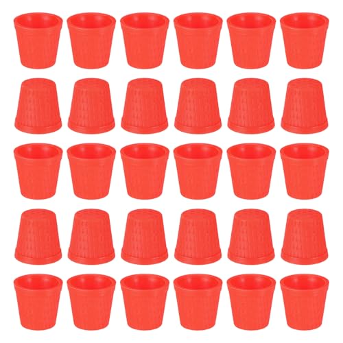 MECCANIXITY 30 Pcs Sewing Thimble Plastic, Sewing Thimble Finger Protector Finger Shield Fingertip for Quilting Craft Embroidery Accessories DIY Hand Working Sewing Tools, Red