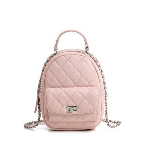 Pink Mini Quilted Backpack Purse for Women, Cute Small Fashion Backpack with Chain Strap, Trendy Travel Bag for Girls & Ladies - color: Pink