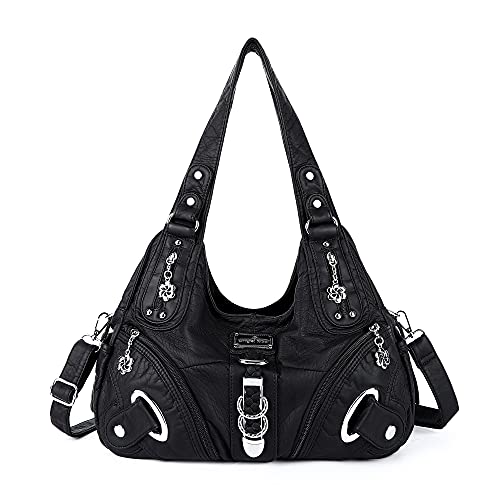 Angelkiss Hobo Purses and handbags for Women Satchel Handbag Women Purses Large Daily Shoulder Bags - color: Black