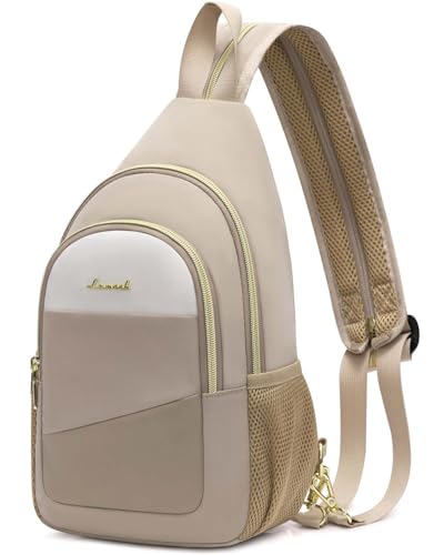 LOVEVOOK Sling Backpack for Women, Convertible Crossbody, Small Diaper Bag, Water-Resistant Hiking Daypack, Travel Shoulder Chest Bag - color: Beige, size: Small
