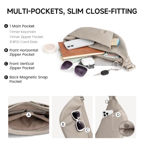 befen Genuine Leather Anti-Theft Crossbody Sling Bag for Women & Men, Slim | Multi Pockets, RFID Blocking Protection, 8 Card Slots, Lightweight, Soft Real Leather, Unisex Daily Travel Outdoor Carry - color: Light Grey