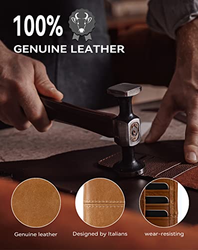 Swallowmall Wallet for Men RFID Blocking Genuine Leather Mens Wallets Bifold with 1 ID Window 15 Card Slots tan - color: tan