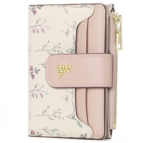 GAEKEAO Wallet Women Small RFID Vegen Leather Card Holder for Women | Compact leather wallet, credit card holder, RFID protection, ID window, coin pocket, lightweight travel purse - color: Pink
