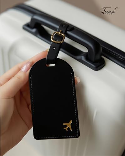 Luggage Tags for Suitcases, PU Leather Travel Tags for Luggage - color: Black