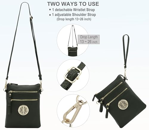 Small Multi Zipper Pockets Crossbody Bag with Detachable Wristlet - color: Olive