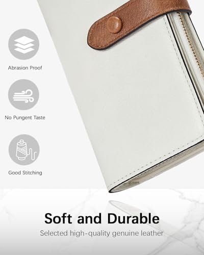 BOSTANTEN Womens Leather Wallet RFID Large Capacity Credit Card Holder | 4 ID Windows, 16 Card Slots, Zipper Coin Pocket, Clutch Wallet, Long Bifold, Ladies Gifts, Beige＆Brown - color: B-Brown＆Beige-oil wax