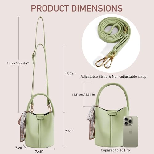 Mini Bucket Bags for Women, Vegan Leather Small Crossbody Purse with Removable Straps Trendy Top Handle Shoulder Straps - color: Green