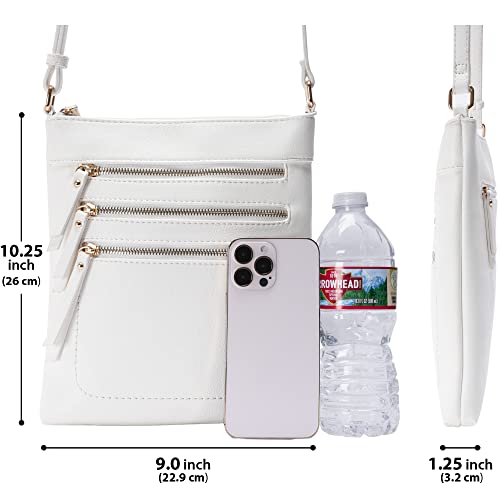 Solene Crossbody Bag Functional Multi Pocket Messenger Purse Top Zip Closure Shoulder Handbag With Adjustable Strap - color: White