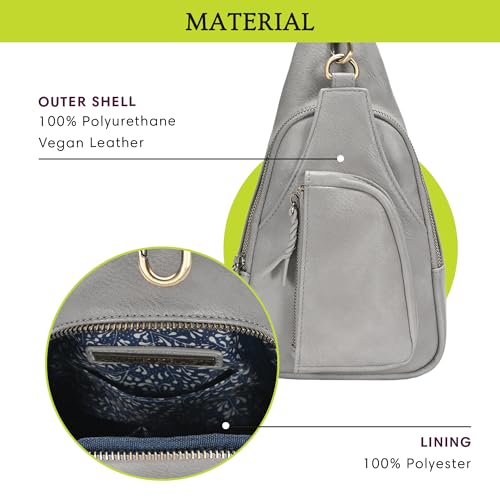 Antik Kraft Tasha Crossbody Sling | Vegan Leather Crossbody Bag for Women with 16-20" Strap | Sling Bags for Women - color: Grey