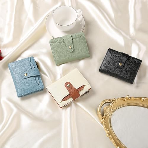 GAEKEAO Small Wallets Woman RFID Blocking Leather Bifold Card Holder Wallets with Zipper Pocket Removable ID Window - color: D04-Black