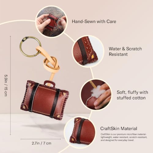 Travel Icon Leather Charm Keychain - Hand-Sewn Bag Charm for Car, Backpack Decoration, Gift for Women Men Kids - color: Vali