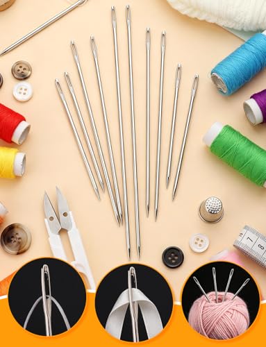Upholstery Needles for Sewing, 10PCS, 6" Length | 3mm Thickness, Big Eye, Hand Sewing for Stitching and Crafting Projects - size: 6 IN