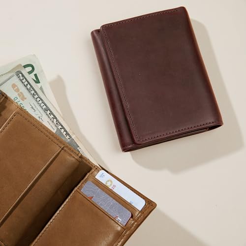 Premium Mahogany Men's Trifold Wallet with Removable Card Holder - Mahogany - color: Premium Mahogany, size: with Card Wallet