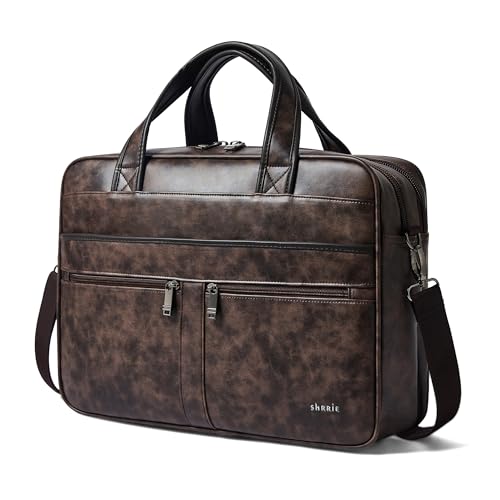 Shrrie Leather Messenger Bag for Men&Women 16 inch Laptop Bag,Water-Resistant Retro Leather Briefcase for Men Business,Work - color: Coffee