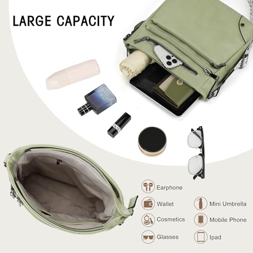 TANTOMI Crossbody Bag for Women PU Leather Travel Purse | Trendy Women's Shoulder Handbags, Comfort Adjustable Wide Strap, Water-Resistant, Multi Pockets for Daily Use & Travel - color: Light Green