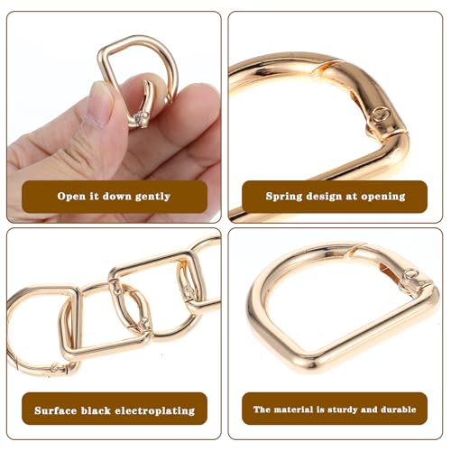 4Pcs D Ring Spring Key Hooks Gold Metal Keyring Clip 1.18 Inch | Spring Ring Buckles Clasp for Belt Backpack Bag Handbag Purse Strap Small Keychain Clip Key Hooks