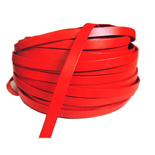Glory Qin 5 Yards 10mmx2mm Genuine Cow Hide Flat Leather Strip, 10mm Wide Real Leather Craft for Jewelry Making LeatherRush (Red) - color: Red