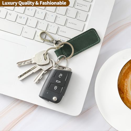 Jack&Chris Genuine Leather Car Keychain, Universal Key Fob Keychain, Leather Key Chain Holder for Men and Women, JC306 - color: Green*3