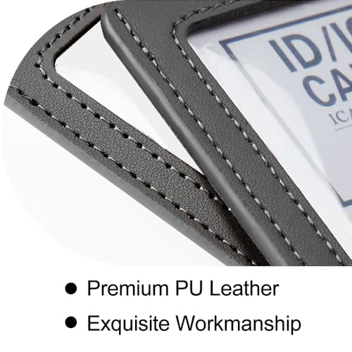 Larpur 2 Pack Leather Badge Holders, Double Sided Clear ID Badge Holder Vertical Card Holders for Work, School, Office (Black) - color: 2 Side Clear - Black Vertical