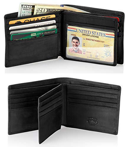 Stealth Mode Leather Bifold Wallet for Men With ID Window and RFID Blocking - color: Black