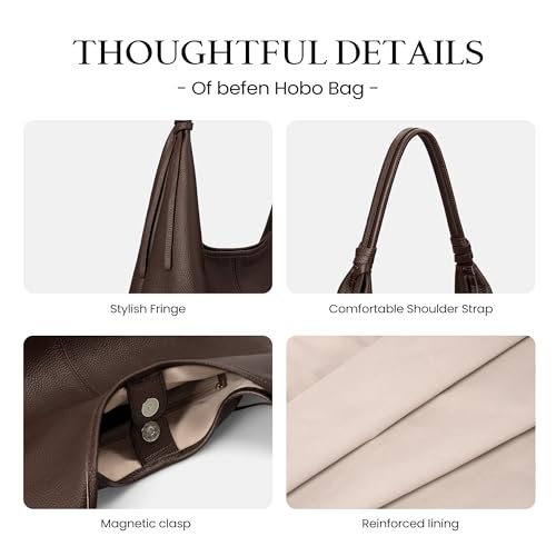 befen Genuine Leather Slouchy Hobo Purses for Women, Casual Hobo Bags - color: Coffee