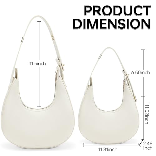 GEMIU Shoulder Purse for Women Classy Crescent Hobo Purse Slouchy Underarm Handbag with Wide Adjustable Strap - color: White