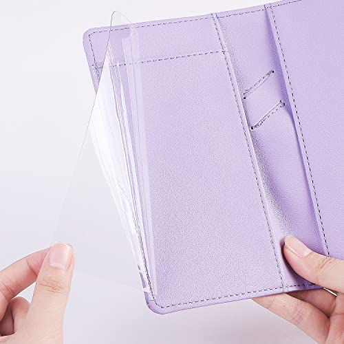 LOLOMLO PU Leather Checkbook Cover for Register Duplicate Checks, RFID Blocking Checkbook Holder with Elastic Strap & PVC Flap for Men and Women, Purple, Simple Style - color: Purple, style: Simple Style