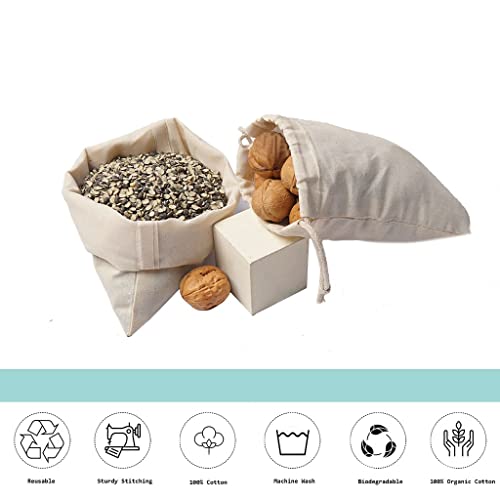 100Pcs 5 x 8 Inches Premium Cotton Muslin Double Drawstring Bags, Reusable Bag Natural Cotton Bags with Drawstring Produce Bags Bulk Gift Bag Jewelry Pouch for Party Wedding Home Storage - style: 5 X 8 Inches