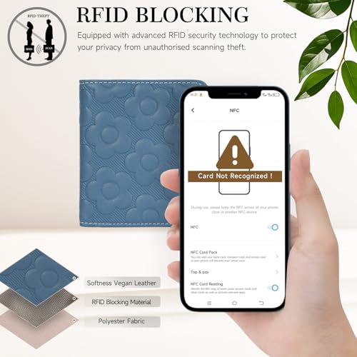 Small Wallet Women Slim RFID Leather Bifold Wallet Embossed Design | Compact design with ID window, card slots, and zipper coin pocket, ideal for daily travel, shopping, and gifts - color: 08-Peacock Blue