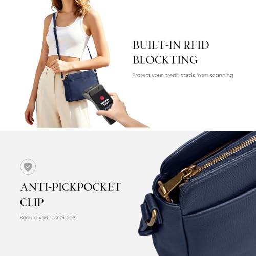 befen Anti-theft Crossbody Bag for Women Genuine Leather, Small Cross Body Shoulder Handbags with RFID Card Slots - color: Navy Blue