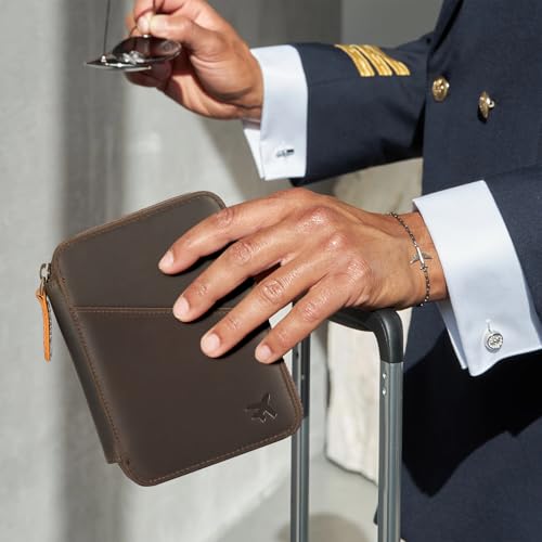 Polare Leather Pilot Wallet Passport Holder RFID Blocking Tri-fold Travel Cover Document Organizer for Aviation Professionals (Dark Brown(YKK Zipper Version)) - color: Dark Brown(YKK Zipper Version)