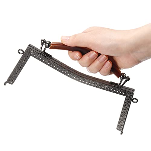 uxcell Metal Purse Frames 2 Pcs Kiss Lock Clasp Frame Embossed Clutch Frame with Rubber Handle for Coin Purse Handbag Making DIY Craft, Black - color: Black