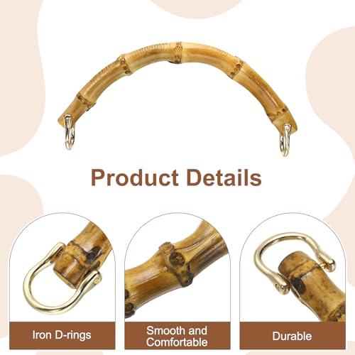 uxcell Bamboo Purse Handle, 8.1" U-Shaped Handbag Handle with D Ring, Replacement Decorative Handbag Strap for Crochet Beach Straw Bag Making, Brown - size: 8.1"