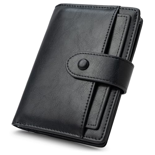 Alldaily Small Slim RFID Blocking Leather Wallet for Women, Bifold with 10 Card Slots and Coin Pocket (Black) - color: Black